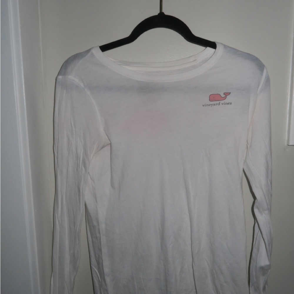 Vineyard Vines White and Pink Logo Long Sleeve Tee